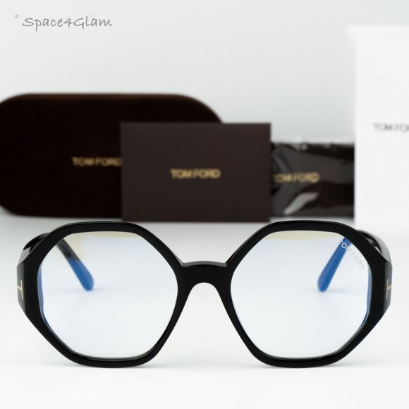 Tom Ford Woman Eyeglasses Black Blue Block Round FT5967-B 001 NEW AUTHENTIC - Picture 3 of 9